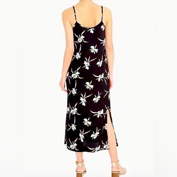 J.Crew Black Floral Spaghetti Strap Midi Slip Dress XS - Picture 3 of 7